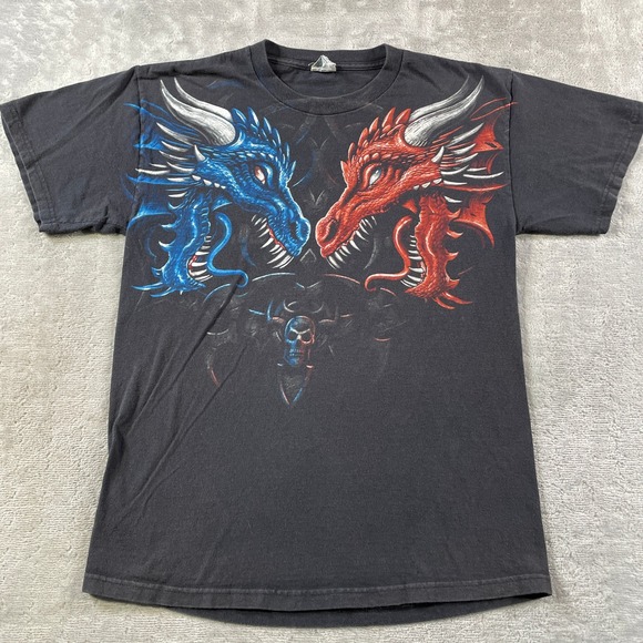 Pro Club Other - Vintage Dragon Skull Shirt Mens Medium Black Y2K 90s‎ Single Stitch Punk Grunge